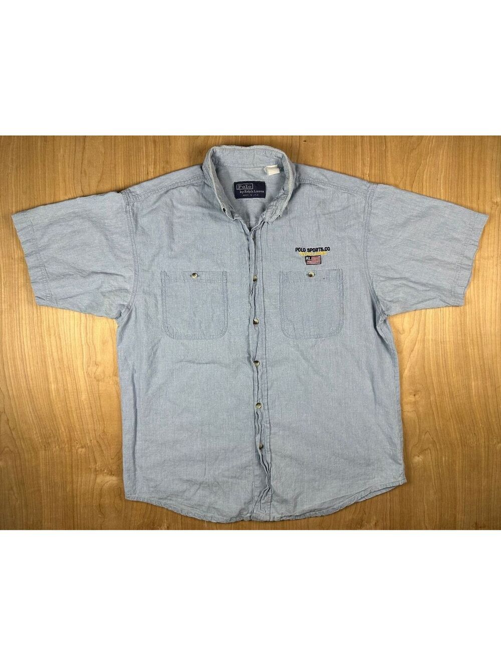 Vintage 80s Polo Ralph Lauren Chambray button up shirt short sleeve made in usa